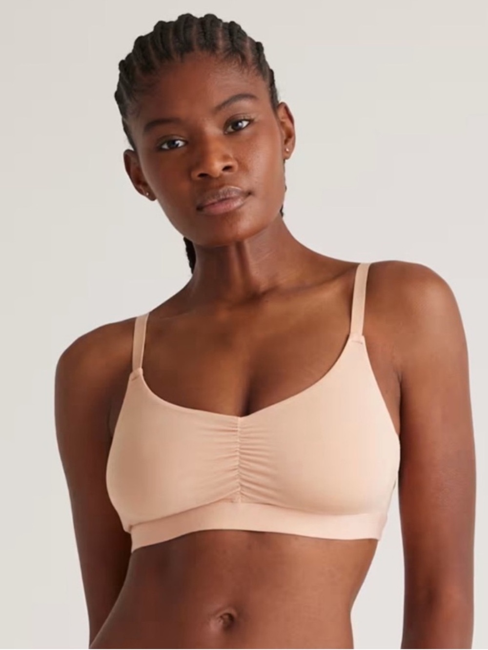 NWOT QUINCE 2 Pack Micromodal Ruched Bralettes Large Warm Sand 0927
